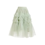 Essentiel Antwerp Light green asymmetrical tiered tulle midi skirt - Essentiel Antwerp Skirts - Colorful Belgian Design - Shop at Coveti