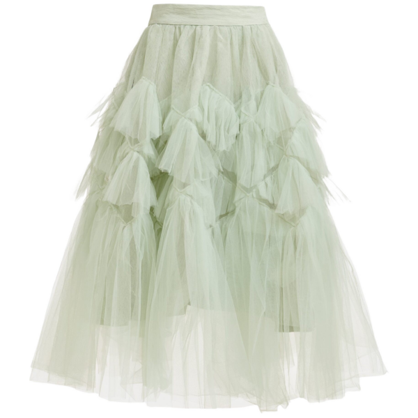Essentiel Antwerp Light green asymmetrical tiered tulle midi skirt - Essentiel Antwerp Skirts - Colorful Belgian Design - Shop at Coveti