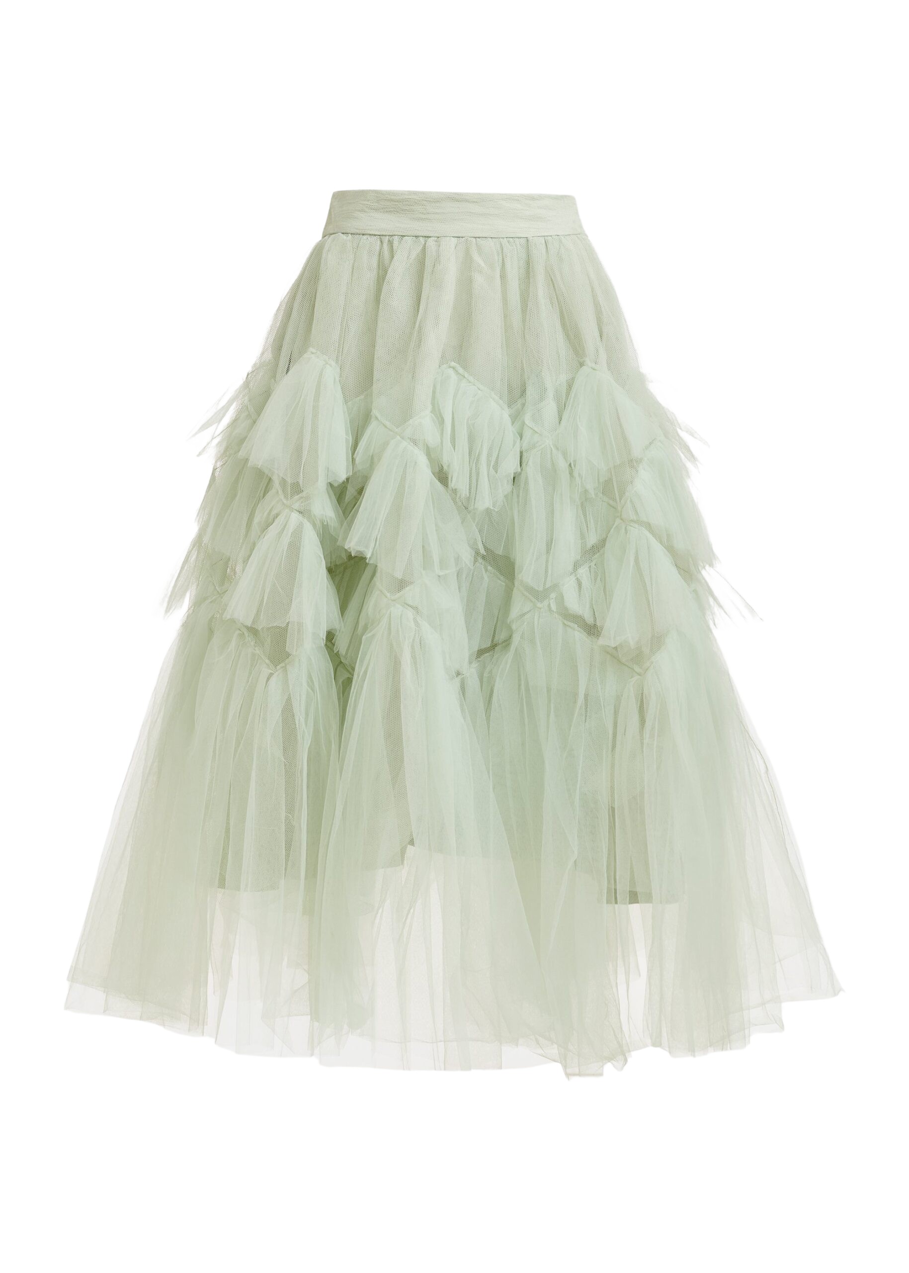 Essentiel Antwerp Light green asymmetrical tiered tulle midi skirt