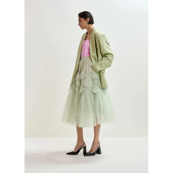 Essentiel Antwerp Light green straight-cut double-breasted blazer, view 4