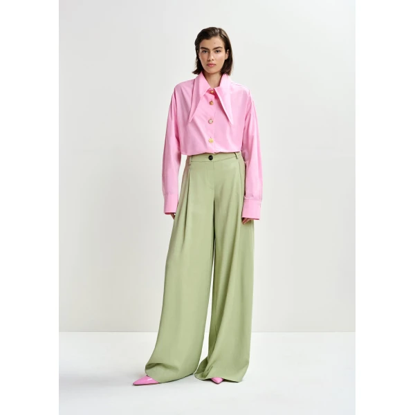 Essentiel Antwerp Light green wide-leg tailored pants, view 2