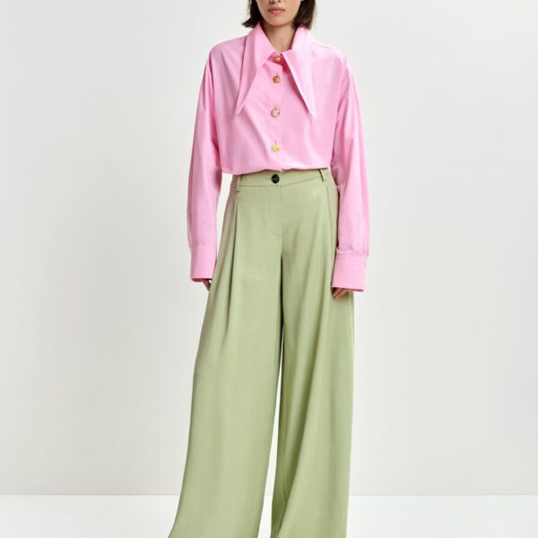 Essentiel Antwerp Light green wide-leg tailored pants - Essentiel Antwerp Pants - Colorful Belgian Design - Shop at Coveti