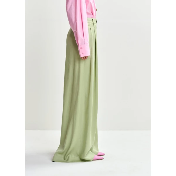 Essentiel Antwerp Light green wide-leg tailored pants, view 3
