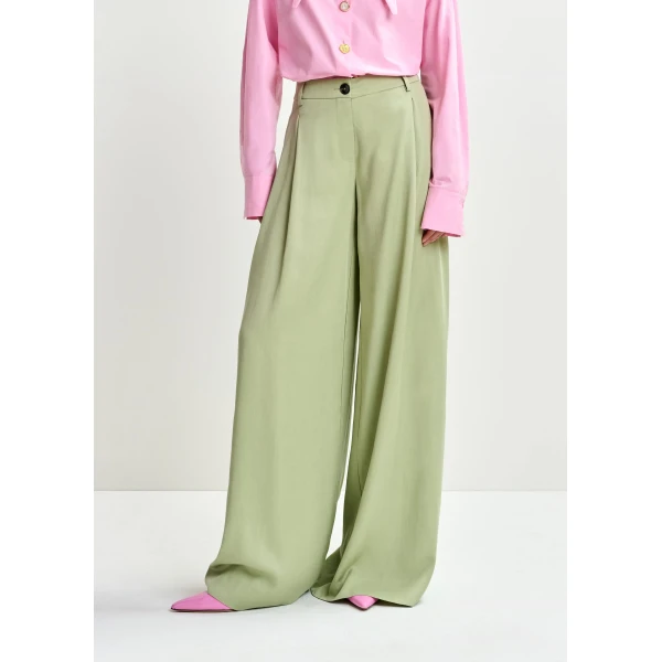 Essentiel Antwerp Light green wide-leg tailored pants, view 4