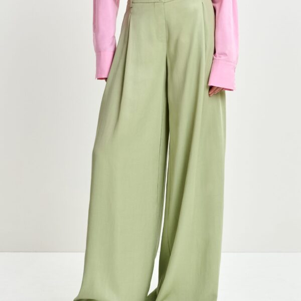 Essentiel Antwerp Light green wide-leg tailored pants - Essentiel Antwerp Pants - Colorful Belgian Design - Shop at Coveti