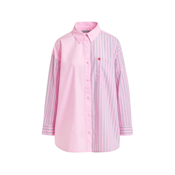Essentiel Antwerp Light pink and light blue striped panel detail cotton shirt - Essentiel Antwerp Shirts - Colorful Belgian Design - Shop at Coveti