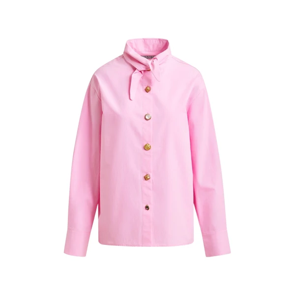 Essentiel Antwerp Light pink cotton shirt with elongated collar and mismatched buttons - Essentiel Antwerp Shirts - Colorful Belgian Design - Shop at Coveti
