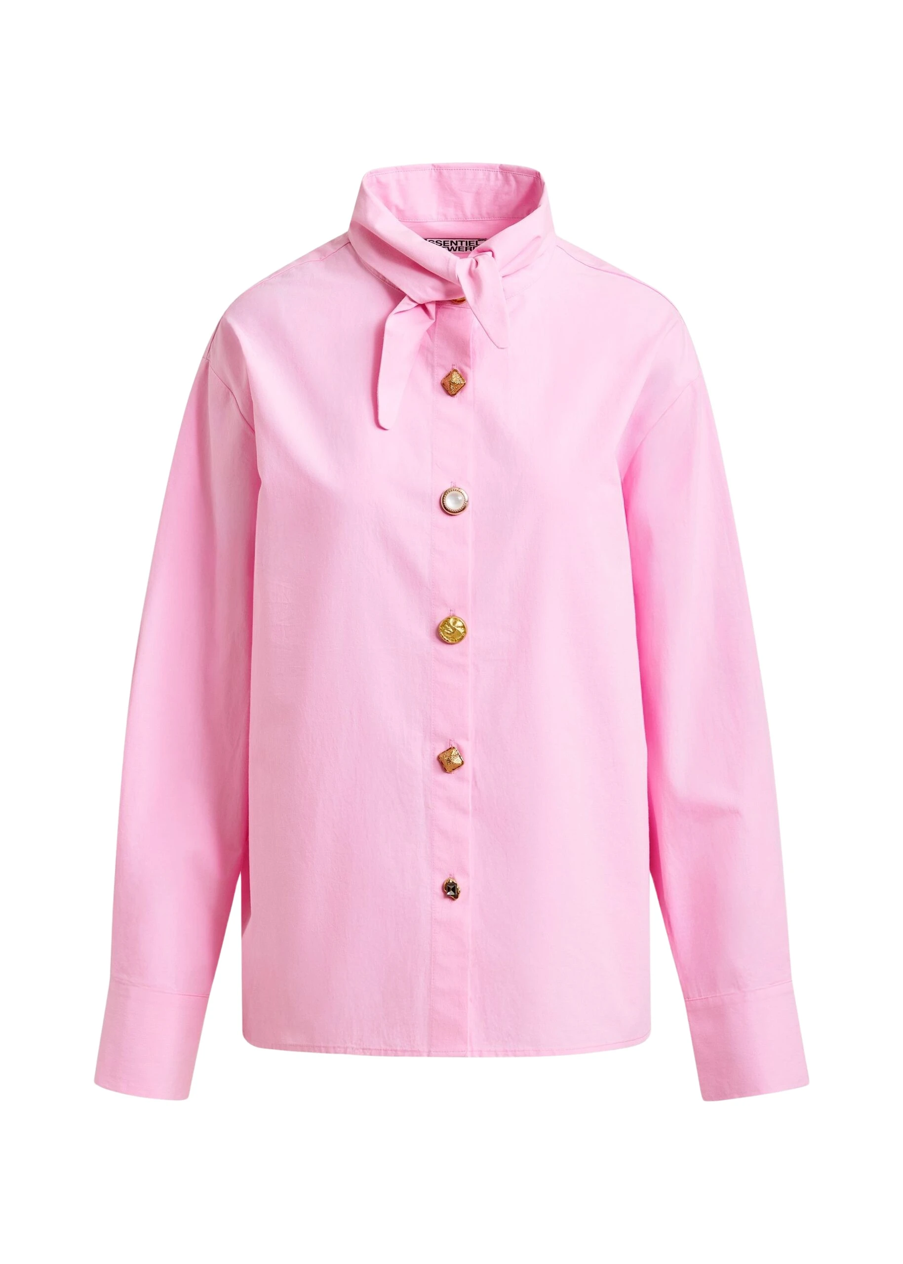 Essentiel Antwerp Light pink cotton shirt with elongated collar and mismatched buttons - Essentiel Antwerp Shirts - Colorful Belgian Design - Shop at Coveti