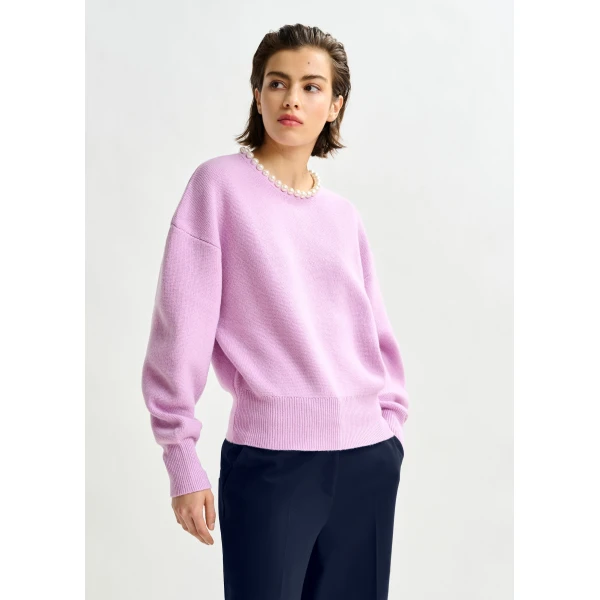 Essentiel Antwerp Light pink pearl-embellished knit sweater, view 2