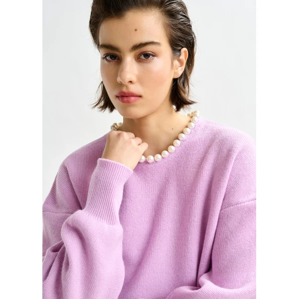 Essentiel Antwerp Light pink pearl-embellished knit sweater, view 3