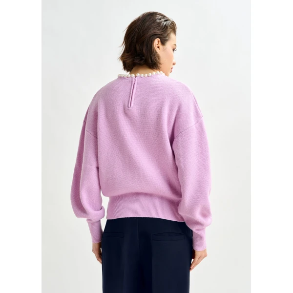 Essentiel Antwerp Light pink pearl-embellished knit sweater, view 4