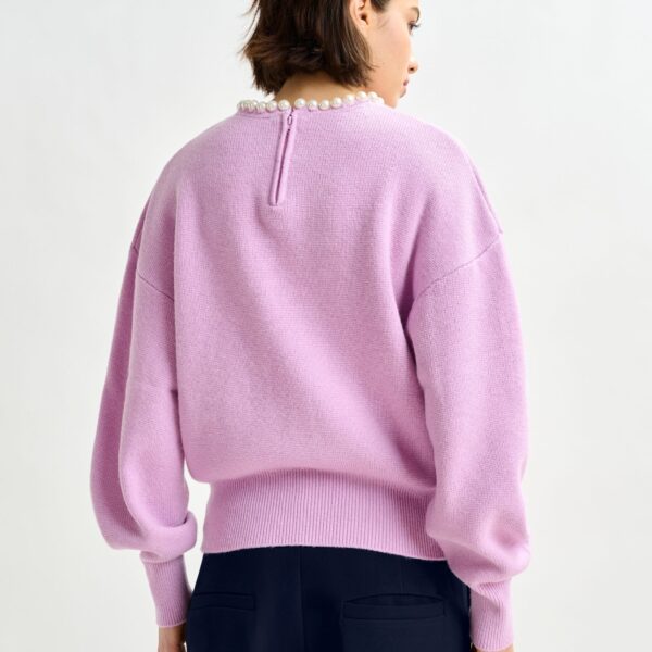 Essentiel Antwerp Light pink pearl-embellished knit sweater - Essentiel Antwerp Knitwear - Colorful Belgian Design - Shop at Coveti