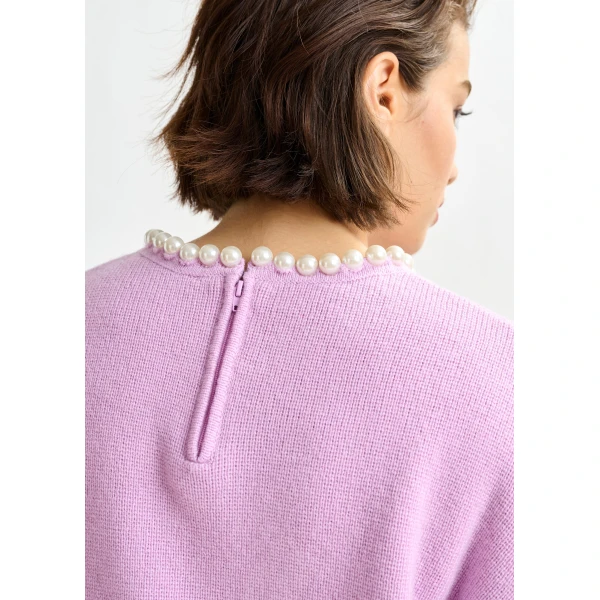 Essentiel Antwerp Light pink pearl-embellished knit sweater, view 5