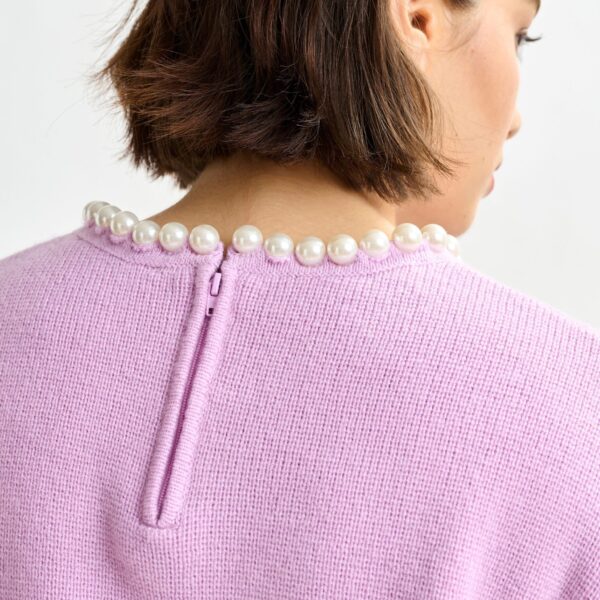 Essentiel Antwerp Light pink pearl-embellished knit sweater - Essentiel Antwerp Knitwear - Colorful Belgian Design - Shop at Coveti