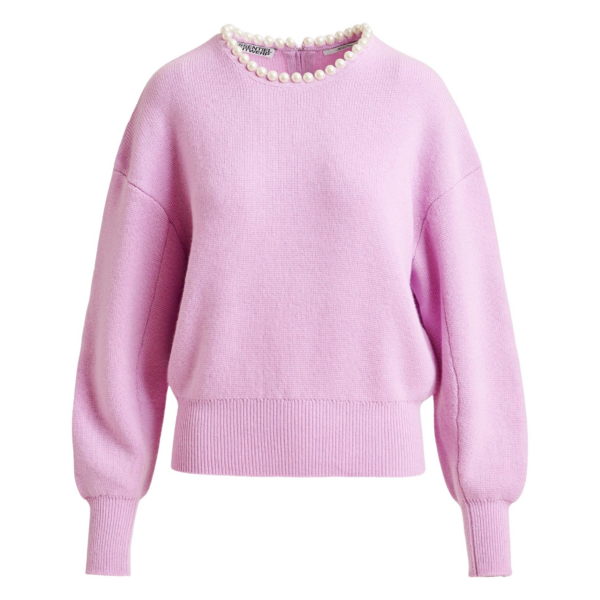 Essentiel Antwerp Light pink pearl-embellished knit sweater - Essentiel Antwerp Knitwear - Colorful Belgian Design - Shop at Coveti
