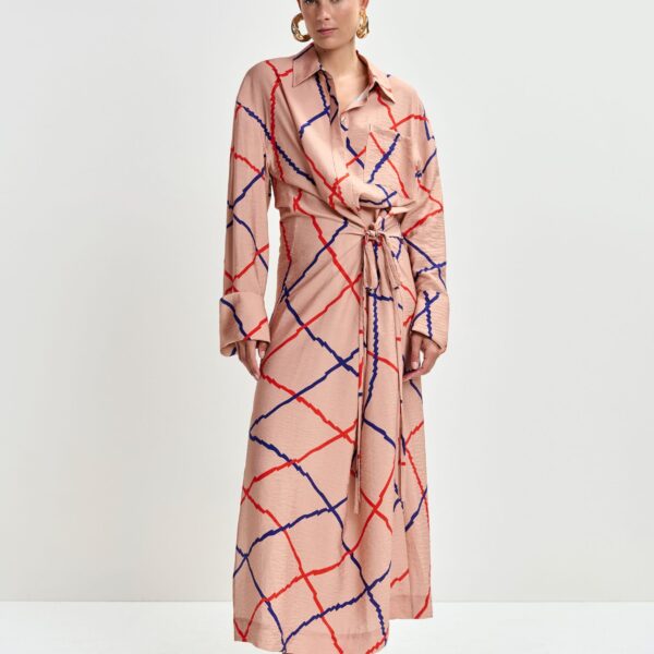 red and blue checked oversized maxi dress - Essentiel Antwerp Dresses - Colorful Belgian Design - Shop at Coveti