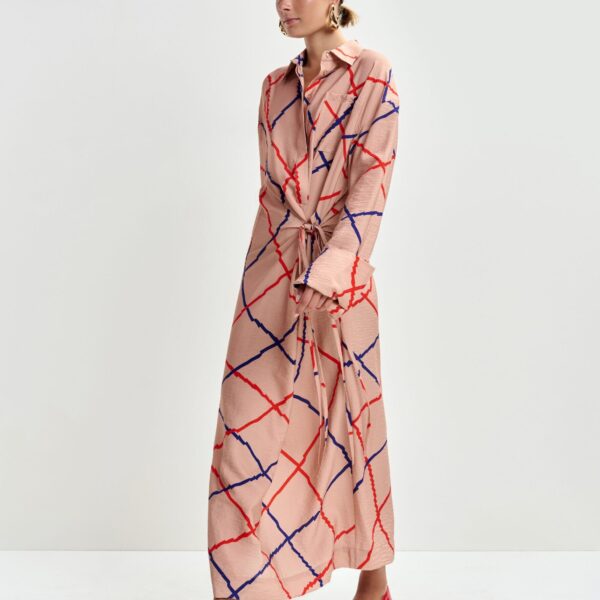 red and blue checked oversized maxi dress - Essentiel Antwerp Dresses - Colorful Belgian Design - Shop at Coveti