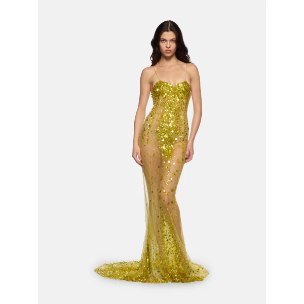 The Attico Lime Multishades Long Dress, view 2
