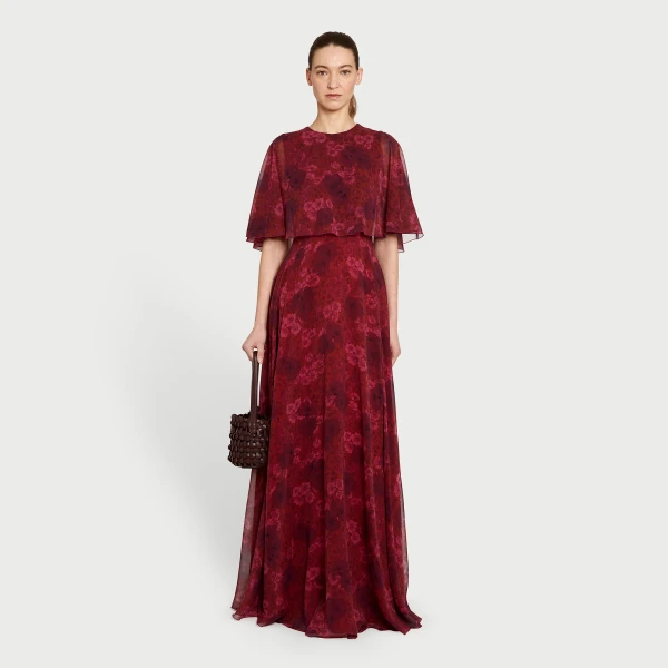 Giambattista Valli Long Anemones Silk Dress With Cape - Giambattista Valli Dresses - Romantic Couture - Shop at Coveti