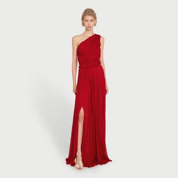 Giambattista Valli Long Asymmetrical Red Jersey Dress - Giambattista Valli Dresses - Romantic Couture - Shop at Coveti