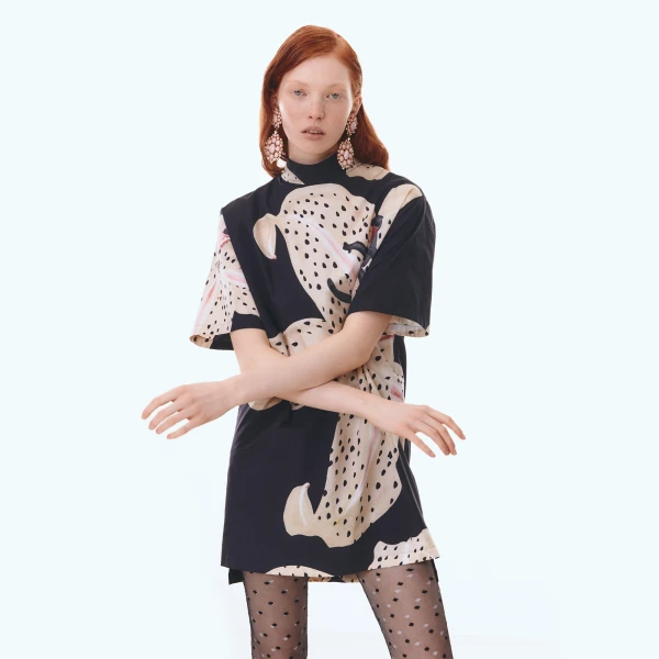 Giambattista Valli Long Black Macro Lilies Popeline Blouse - Giambattista Valli Tops - Romantic Couture - Shop at Coveti
