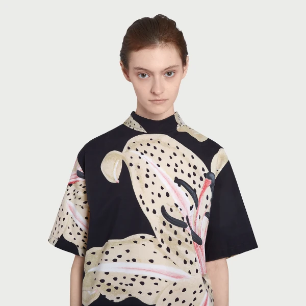 Giambattista Valli Long Black Macro Lilies Popeline Blouse - Giambattista Valli Tops - Romantic Couture - Shop at Coveti