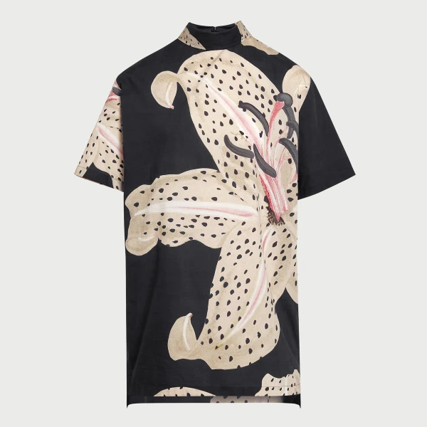 Giambattista Valli Long Black Macro Lilies Popeline Blouse - Giambattista Valli Tops - Romantic Couture - Shop at Coveti
