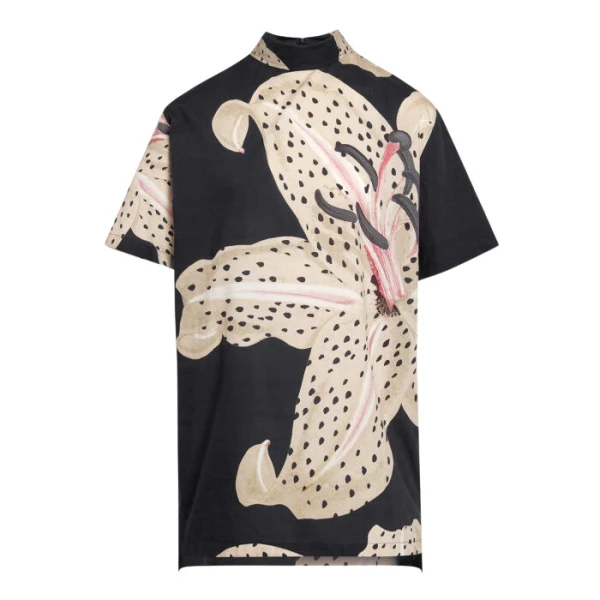 Giambattista Valli Long Black Macro Lilies Popeline Blouse - Giambattista Valli Tops - Romantic Couture - Shop at Coveti