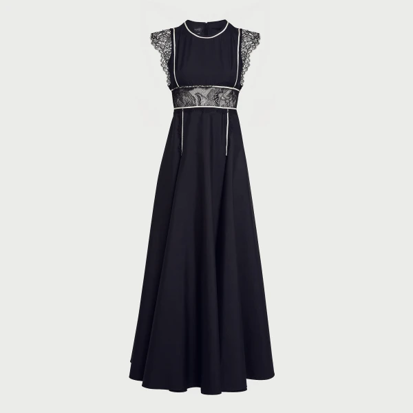 Giambattista Valli Long Black Popeline And Lace Dress - Giambattista Valli Dresses - Romantic Couture - Shop at Coveti