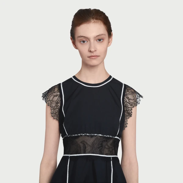 Giambattista Valli Long Black Popeline And Lace Dress - Giambattista Valli Dresses - Romantic Couture - Shop at Coveti