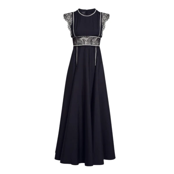 Giambattista Valli Long Black Popeline And Lace Dress - Giambattista Valli Dresses - Romantic Couture - Shop at Coveti