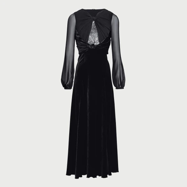 Giambattista Valli Long Black Velvet And Lace Dress - Giambattista Valli Dresses - Romantic Couture - Shop at Coveti