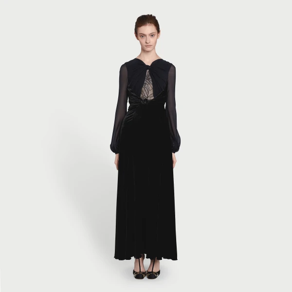 Giambattista Valli Long Black Velvet And Lace Dress - Giambattista Valli Dresses - Romantic Couture - Shop at Coveti