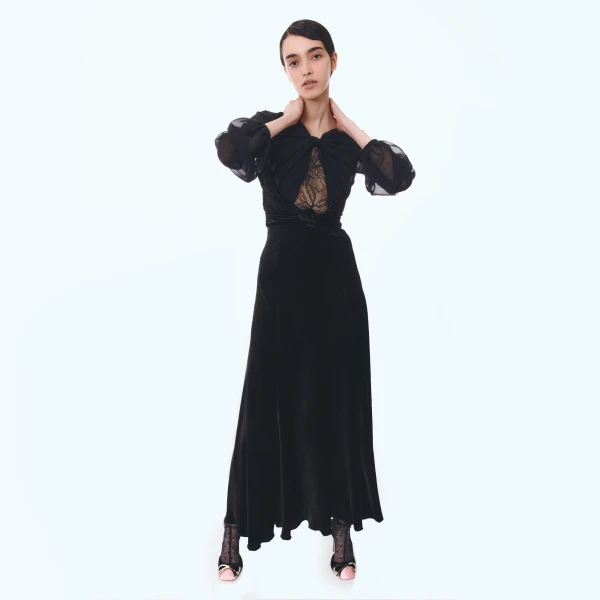 Giambattista Valli Long Black Velvet And Lace Dress - Giambattista Valli Dresses - Romantic Couture - Shop at Coveti