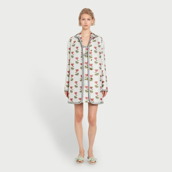Giambattista Valli Long Blue Floral Jacquard Coat - Giambattista Valli Coats - Romantic Couture - Shop at Coveti
