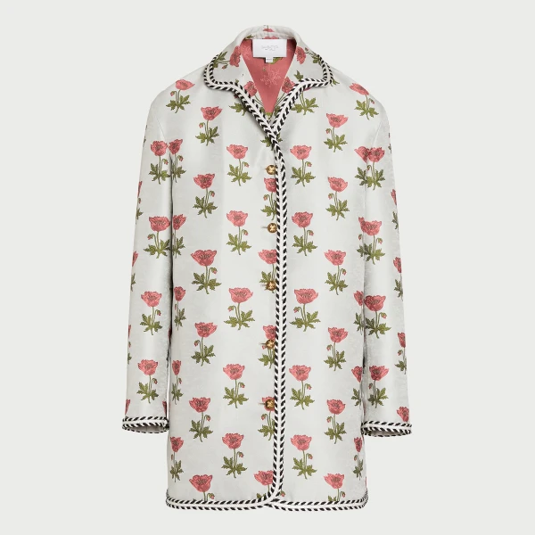 Giambattista Valli Long Blue Floral Jacquard Coat - Giambattista Valli Coats - Romantic Couture - Shop at Coveti