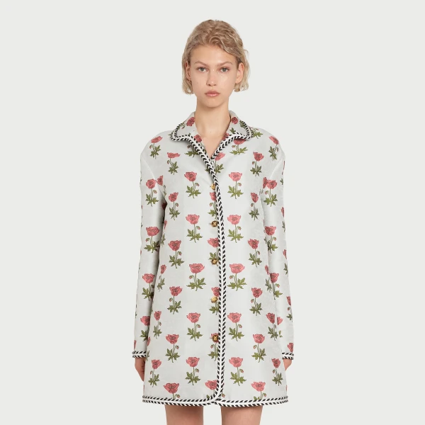 Giambattista Valli Long Blue Floral Jacquard Coat - Giambattista Valli Coats - Romantic Couture - Shop at Coveti