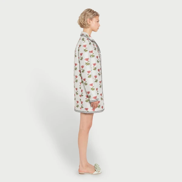 Giambattista Valli Long Blue Floral Jacquard Coat - Giambattista Valli Coats - Romantic Couture - Shop at Coveti
