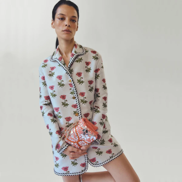 Giambattista Valli Long Blue Floral Jacquard Coat - Giambattista Valli Coats - Romantic Couture - Shop at Coveti