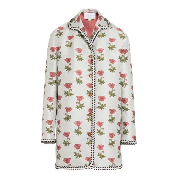 Giambattista Valli Long Blue Floral Jacquard Coat - Giambattista Valli Coats - Romantic Couture - Shop at Coveti