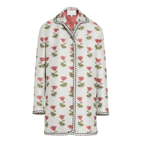 Giambattista Valli Long Blue Floral Jacquard Coat - Giambattista Valli Coats - Romantic Couture - Shop at Coveti