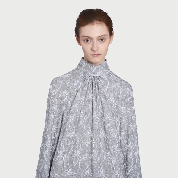 Giambattista Valli Long Gray Dress In Chinoiserie Embroidered Wool - Giambattista Valli Dresses - Romantic Couture - Shop at Coveti