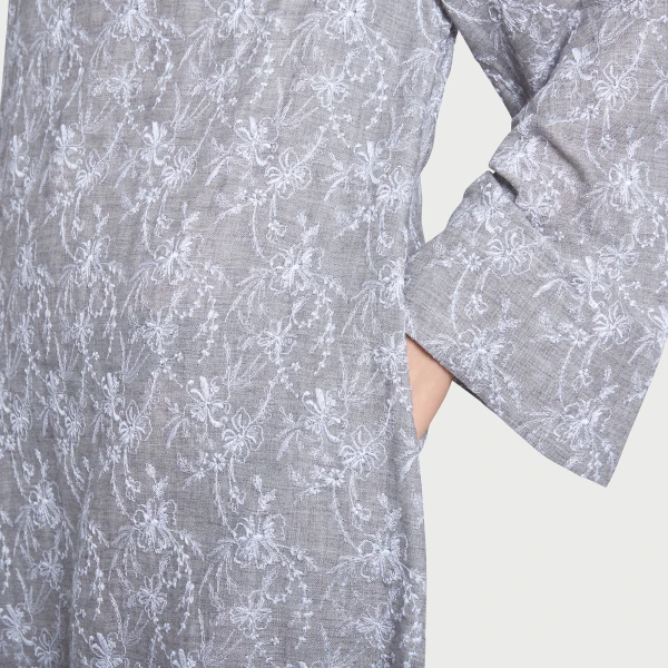Giambattista Valli Long Gray Dress In Chinoiserie Embroidered Wool - Giambattista Valli Dresses - Romantic Couture - Shop at Coveti