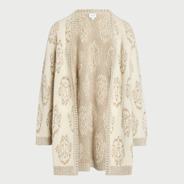 Giambattista Valli Long Ivory And Gold Ikat Cardigan - Giambattista Valli Fall Winter 25/26 - Romantic Couture - Shop at Coveti