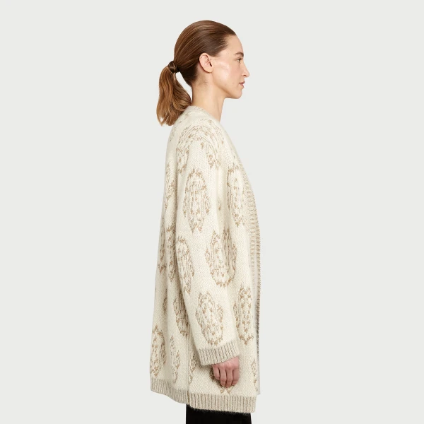 Giambattista Valli Long Ivory And Gold Ikat Cardigan - Giambattista Valli Fall Winter 25/26 - Romantic Couture - Shop at Coveti