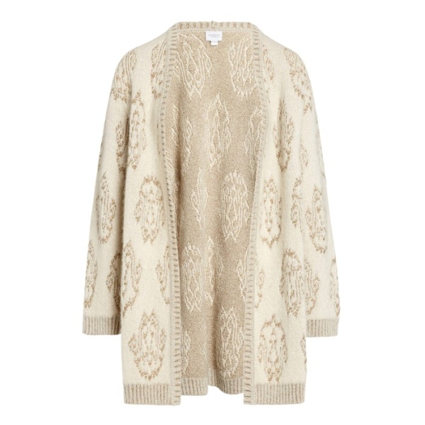 Giambattista Valli Long Ivory And Gold Ikat Cardigan - Giambattista Valli Fall Winter 25/26 - Romantic Couture - Shop at Coveti