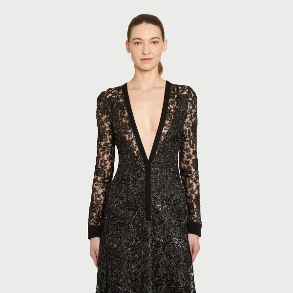 Giambattista Valli Long Kaftan Dress With Shimmering Black Embroidery - Giambattista Valli Dresses - Romantic Couture - Shop at Coveti