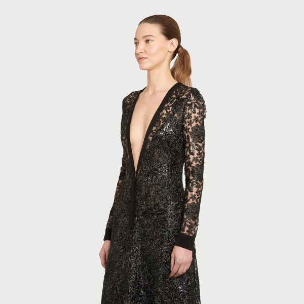 Giambattista Valli Long Kaftan Dress With Shimmering Black Embroidery - Giambattista Valli Dresses - Romantic Couture - Shop at Coveti