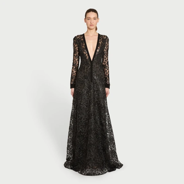Giambattista Valli Long Kaftan Dress With Shimmering Black Embroidery - Giambattista Valli Dresses - Romantic Couture - Shop at Coveti