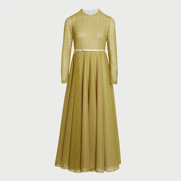 Giambattista Valli Long Mustard Ribbon Macramé Dress - Giambattista Valli Dresses - Romantic Couture - Shop at Coveti